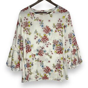 Seidensticker Floral Print Bell Sleeve Blouse Romantic Viscose Top Size 40 L NWT